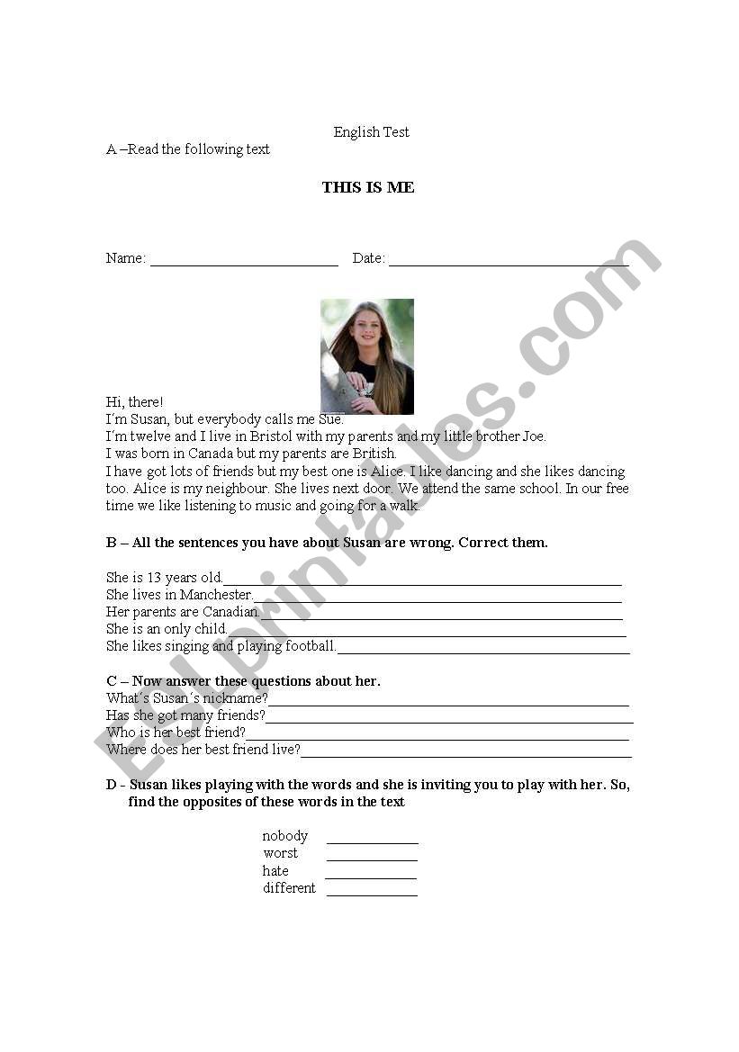 This is me worksheet