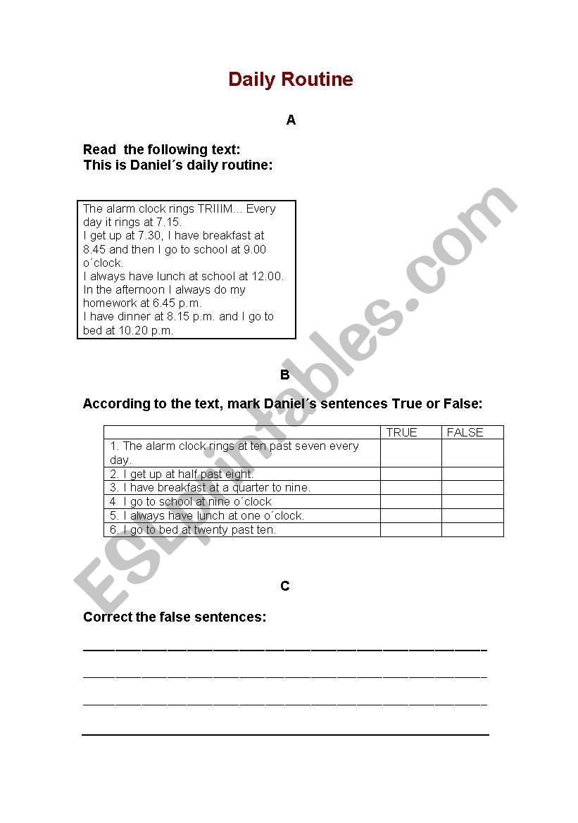 daily routine worksheet