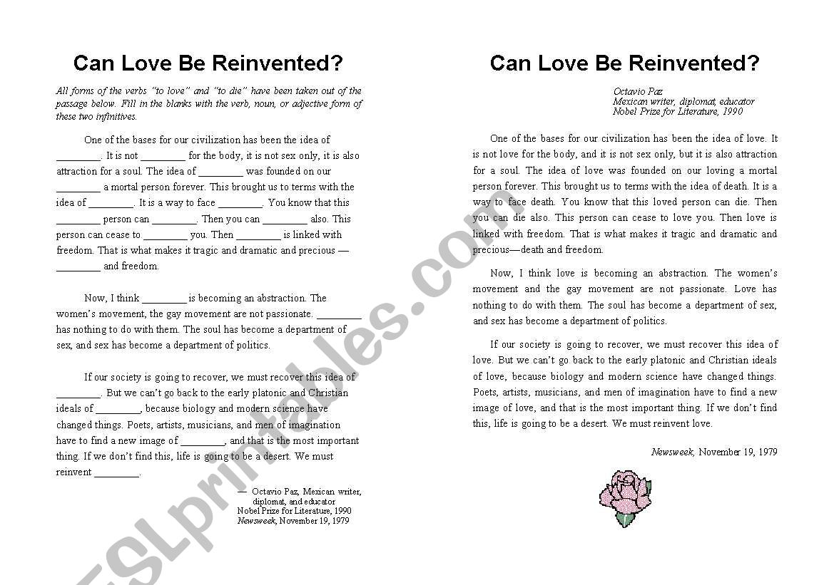 Can Love Be Re-Invented? worksheet