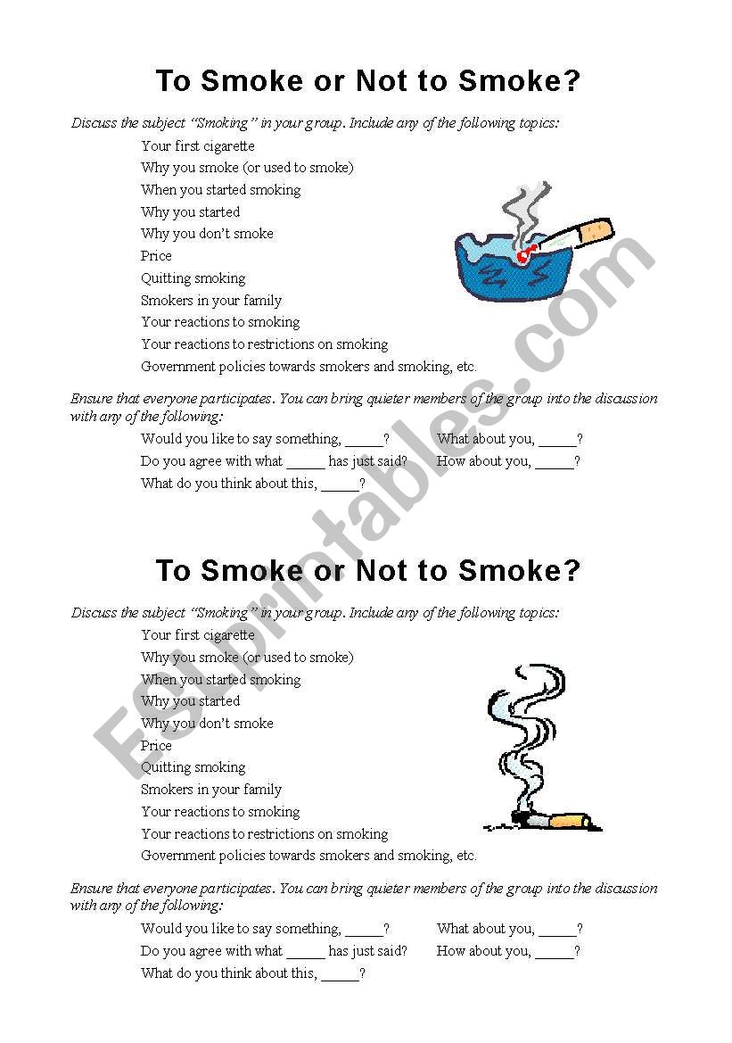 To Smoke or Not to Smoke worksheet