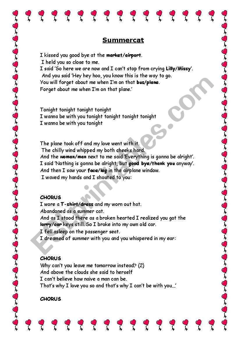 summercat worksheet
