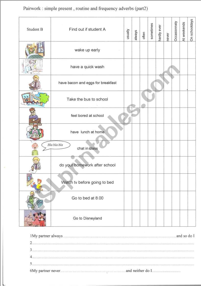 simple present , frequency adverbs pairwork 2