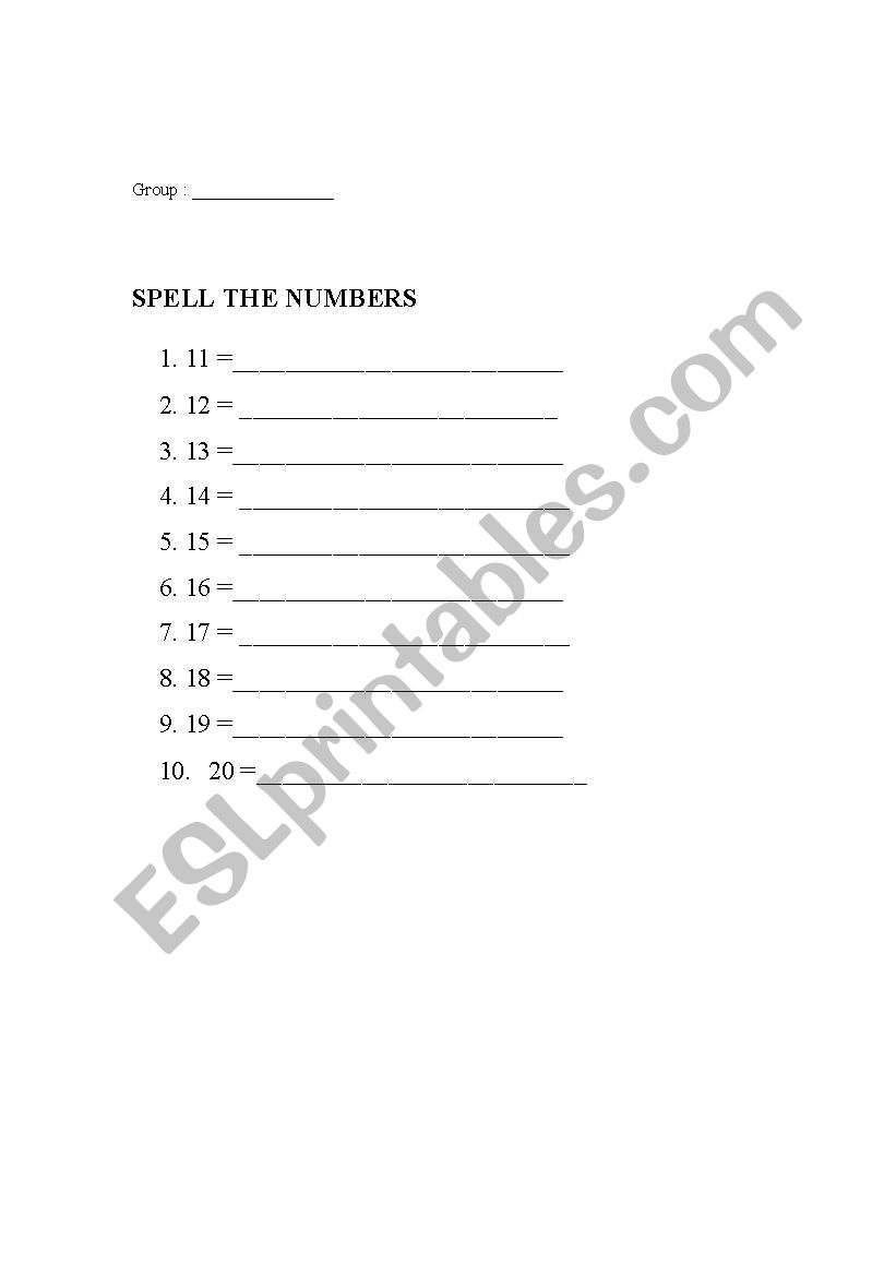 Numbers 11-20 worksheet