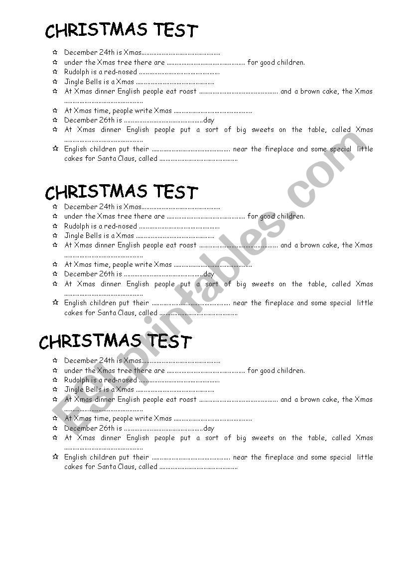 Xmas test worksheet