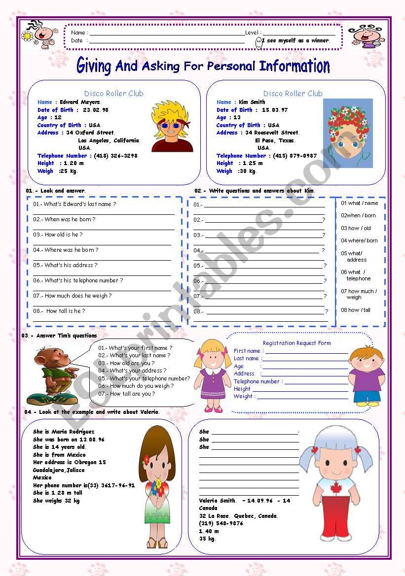 GIVING AND ASKING FOR PERSONAL INFORMATION (2 Worksheets )