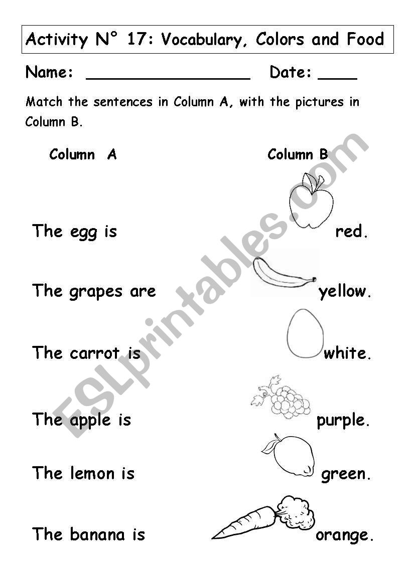 COLORS AND FOOD worksheet