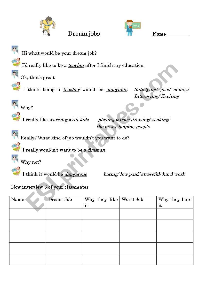 dream jobs worksheet