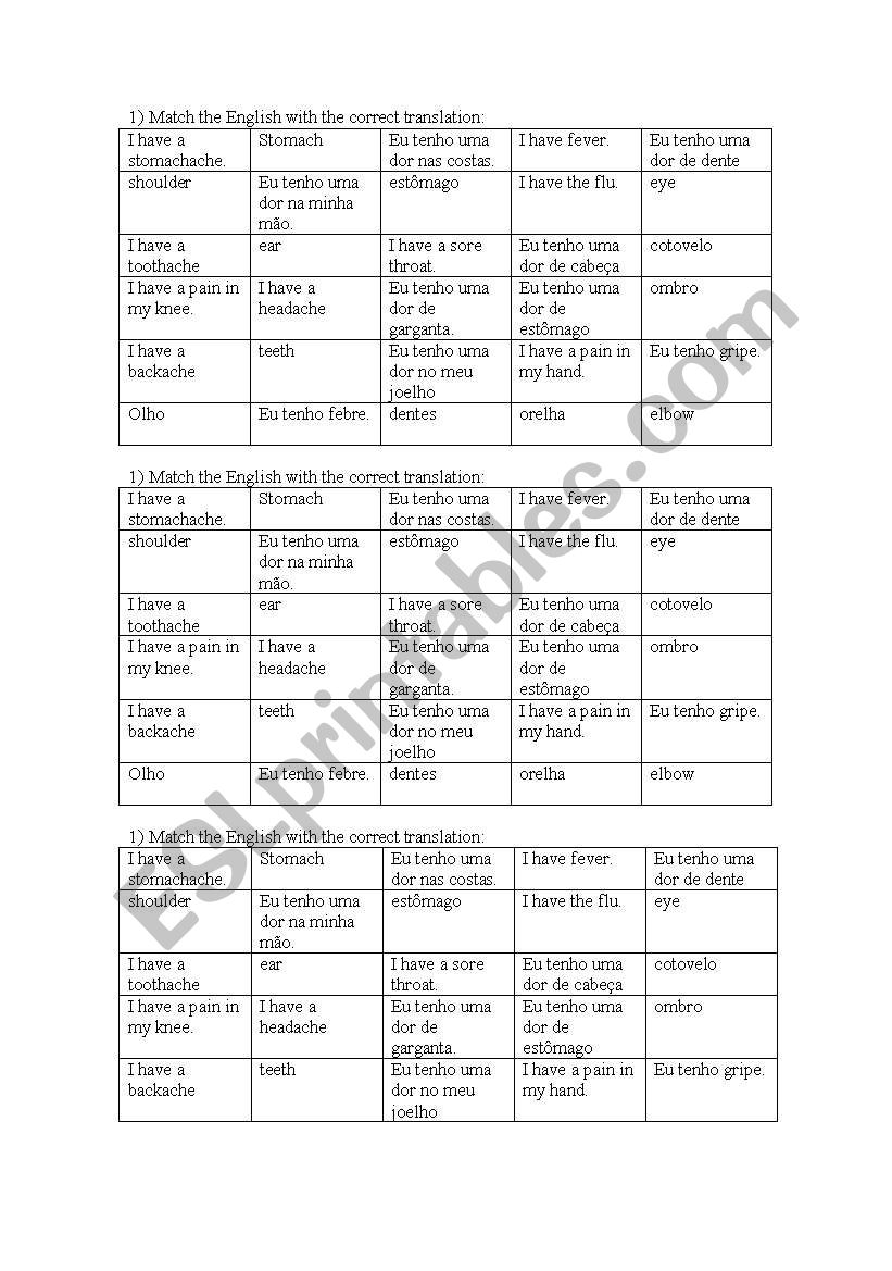 health problems worksheet