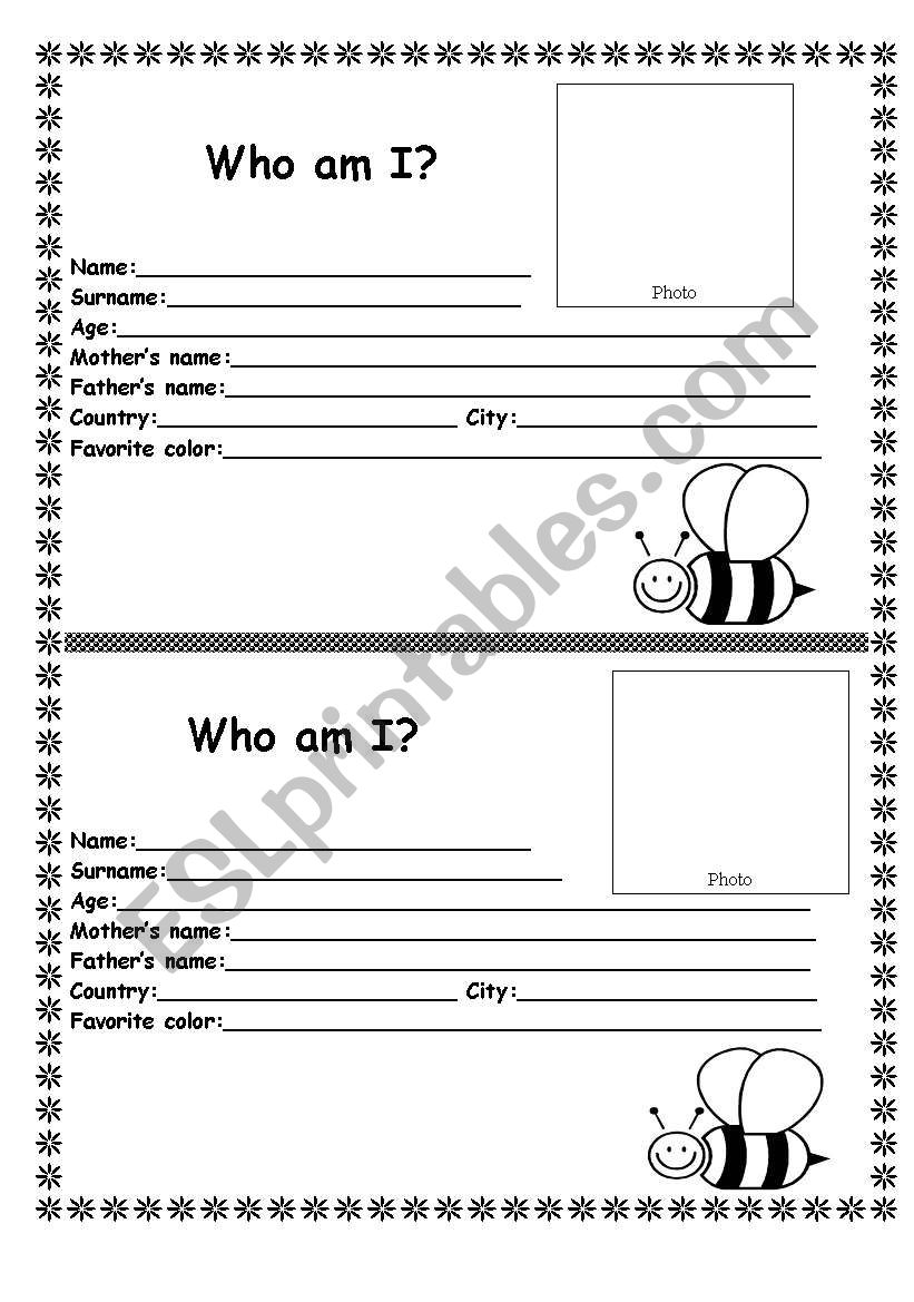 Personal informations worksheet