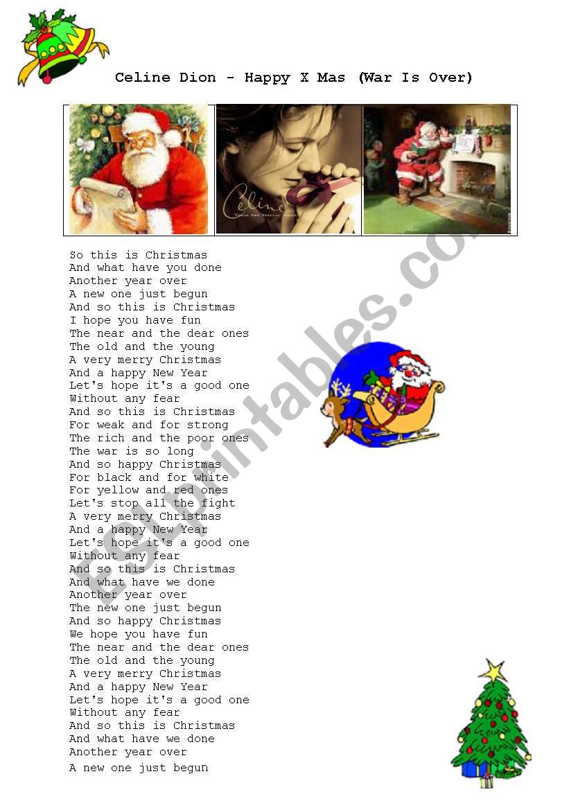 Celine Dion Happy Xmas War Is Over Esl Worksheet By Zhlebor