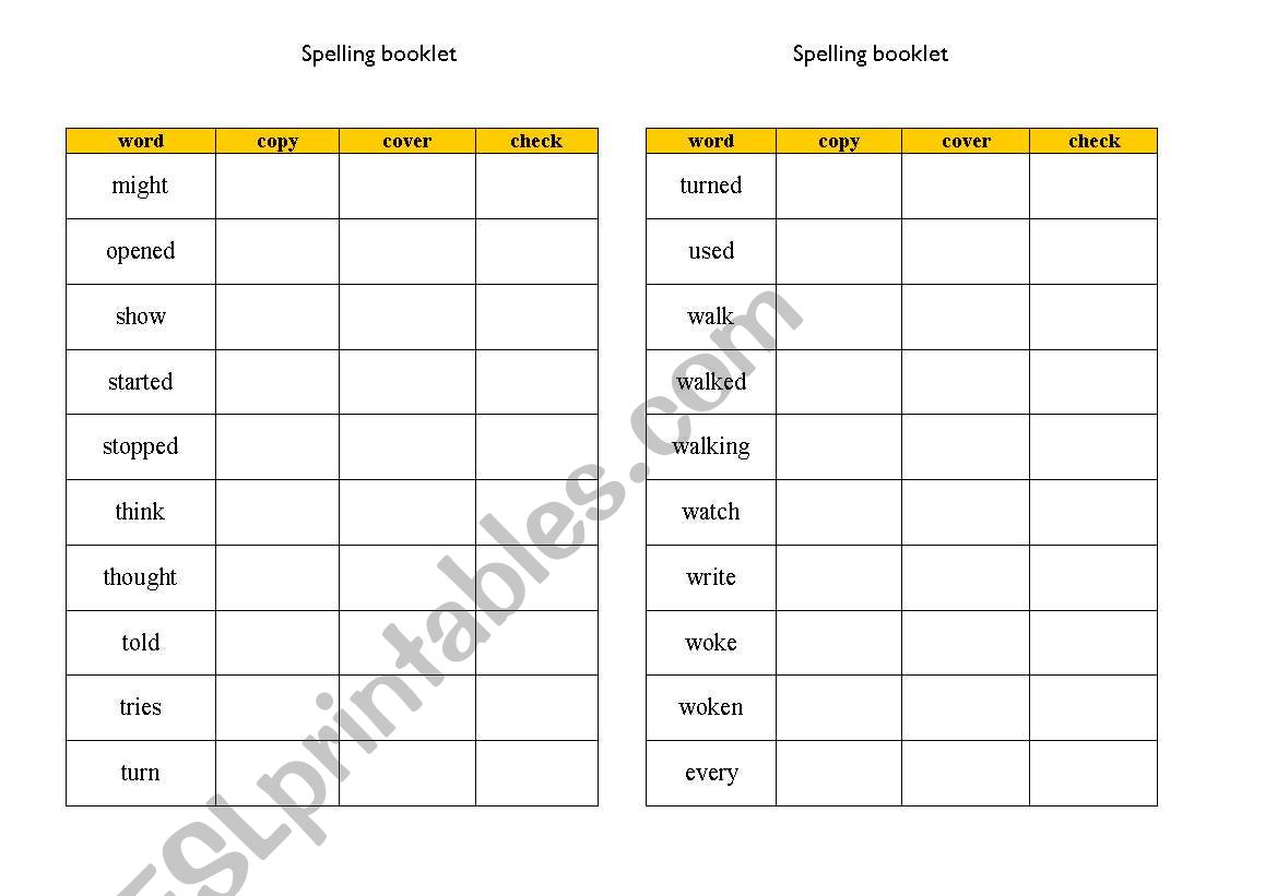 Spelling Booklet worksheet