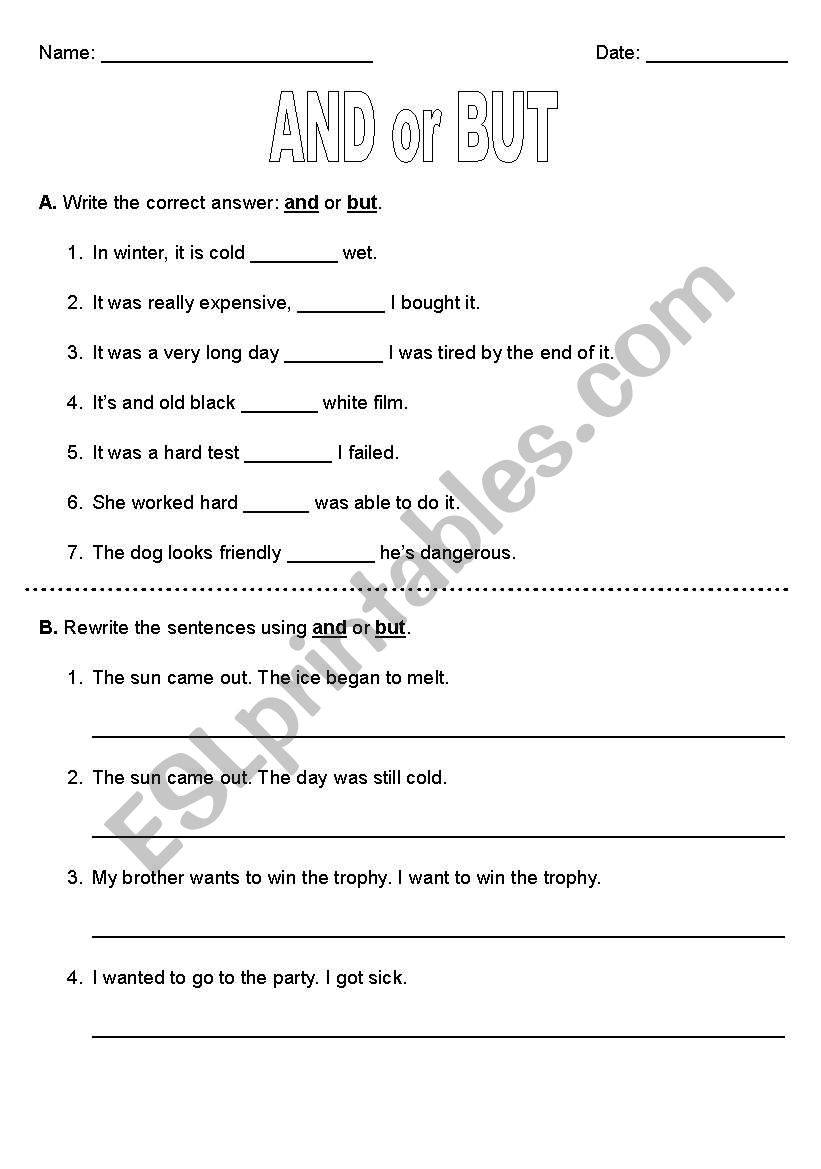 And or But worksheet