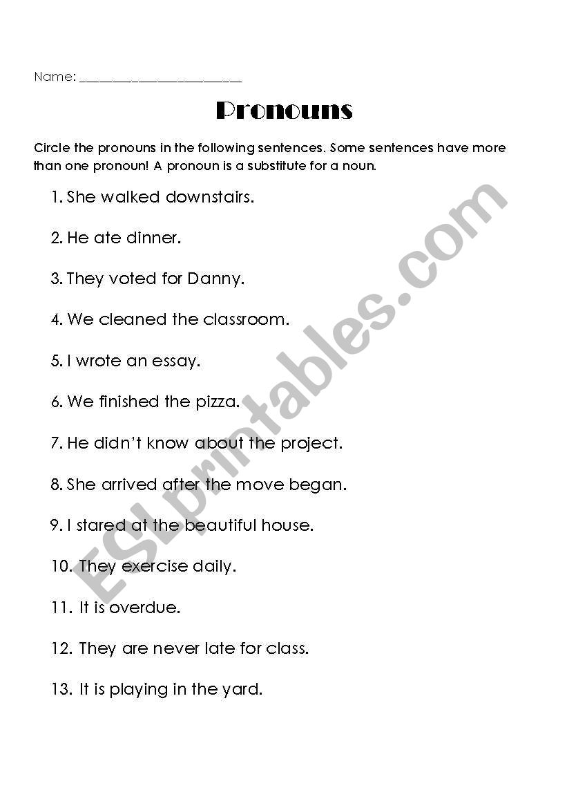 Pronouns worksheet