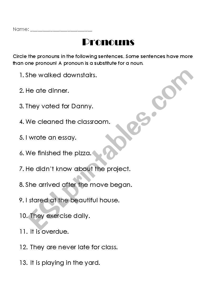 Pronouns worksheet