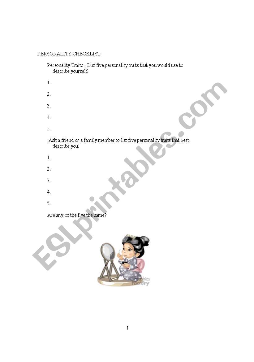 Self Esteem Workshop worksheet