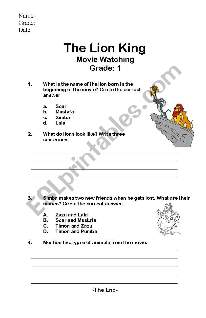 THE LION KING  worksheet