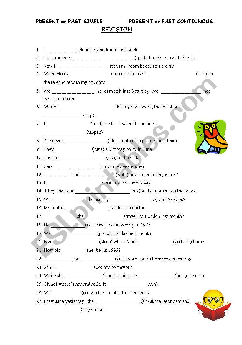 Revision from tenses worksheet