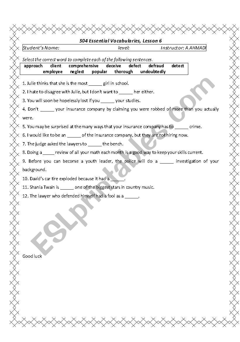 Essential  worksheet