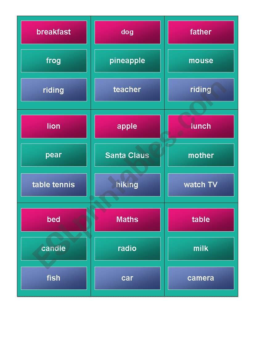 Activity cards 1, easy worksheet