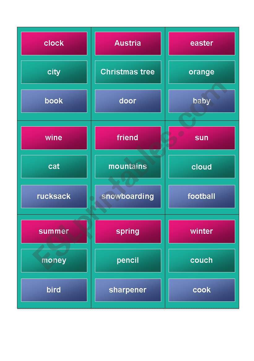 Activity cards 2, easy worksheet