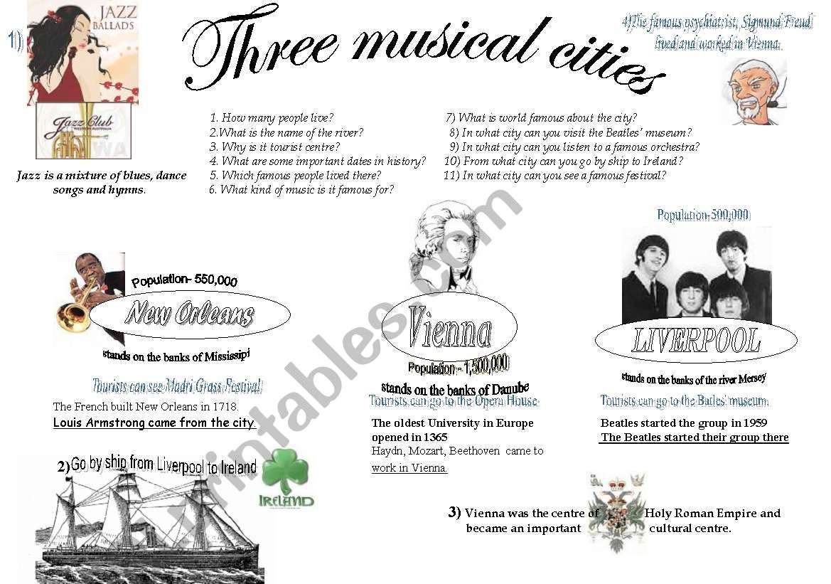 Three musical cities worksheet