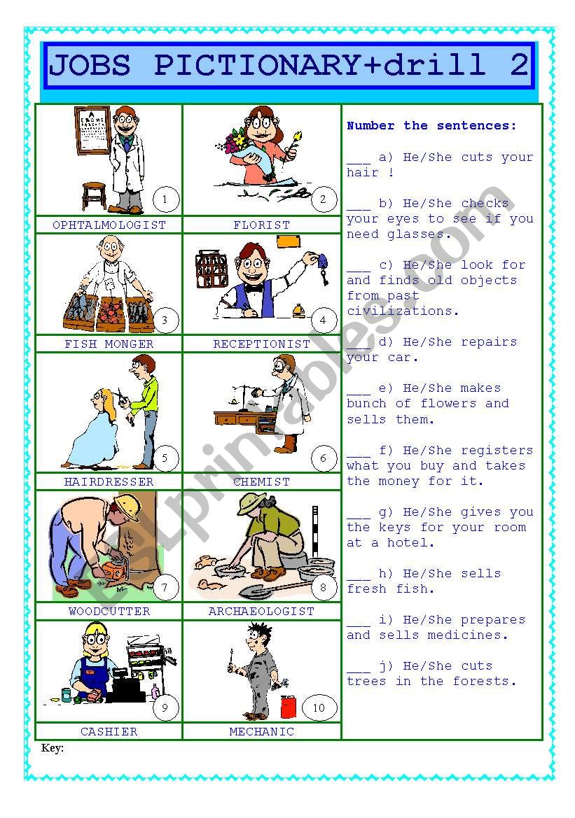 Jobs pictionary + drill (2) worksheet