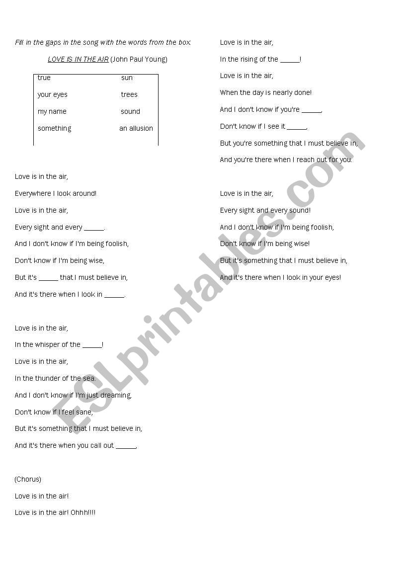 Love is in the air worksheet