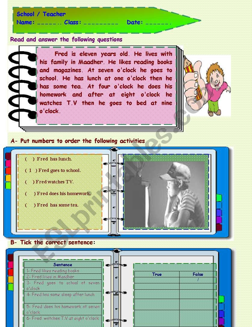 Reading comprehension worksheet