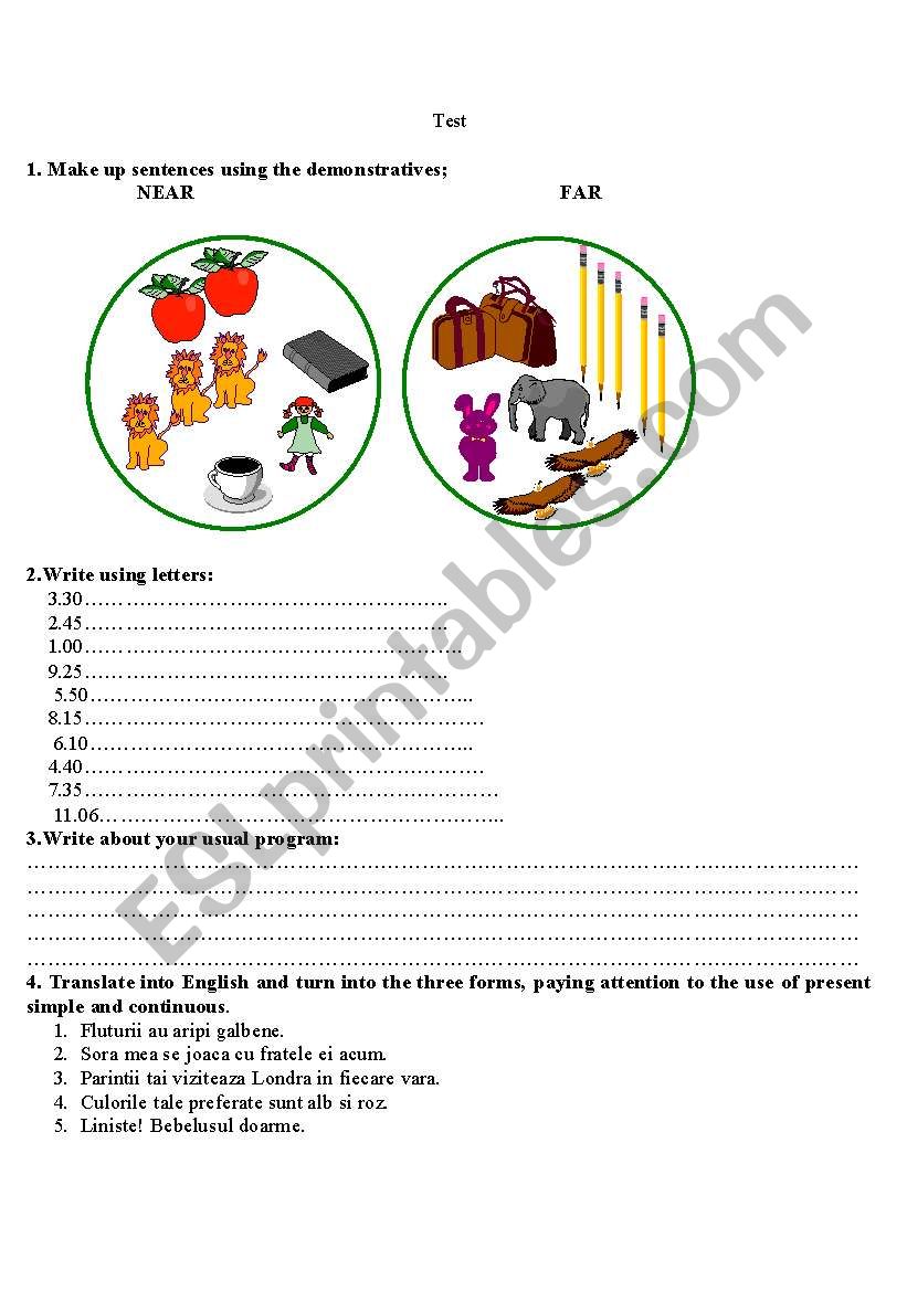 demonstratives, the clock worksheet