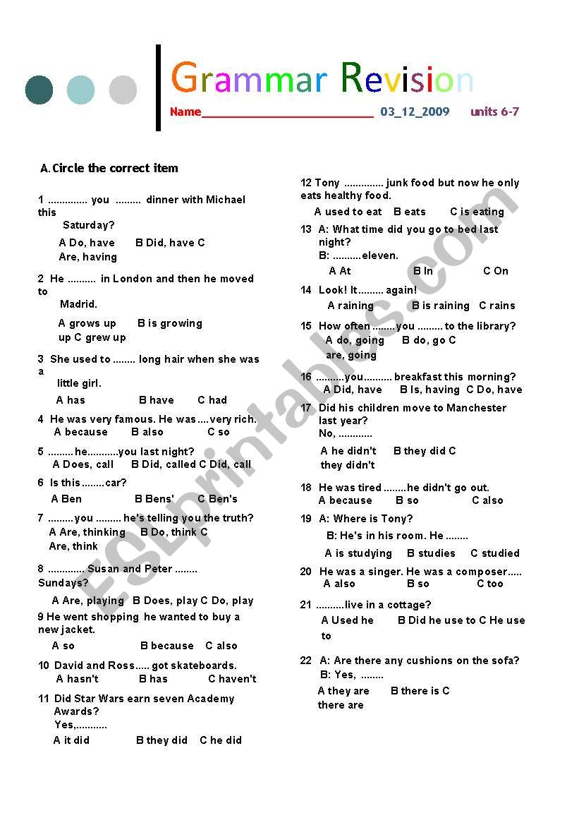 GRAMMAR TEST ON SIMPLE PAST AND USED TO-ELEMENTARY