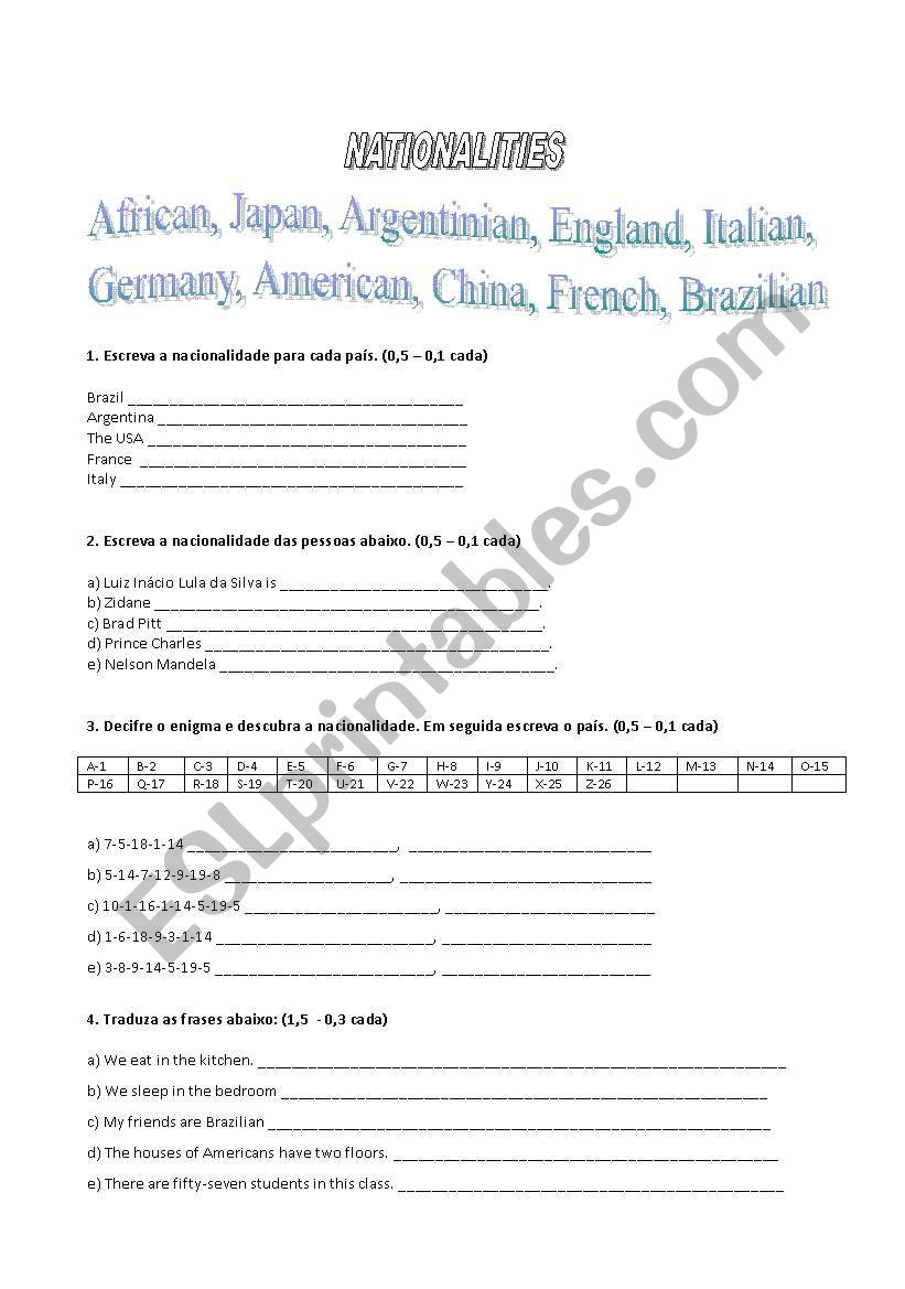 Nationalities worksheet