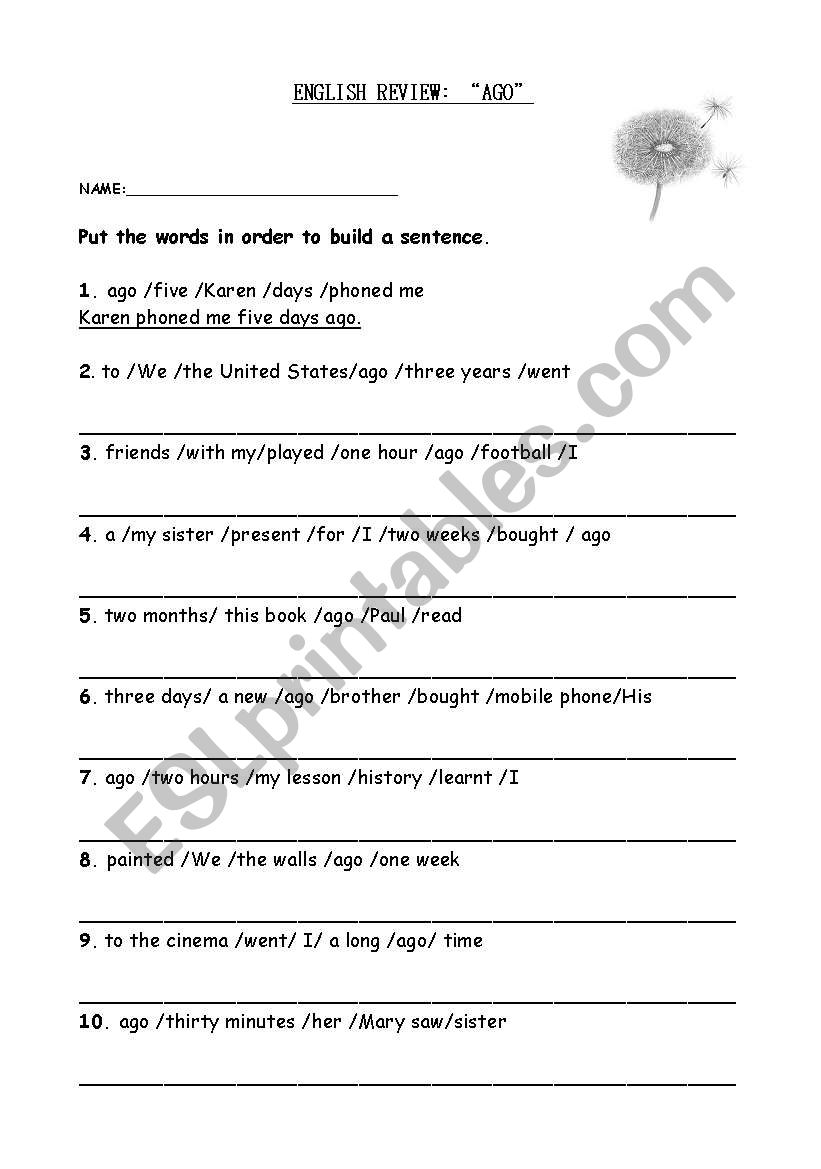 Past simple AGO worksheet