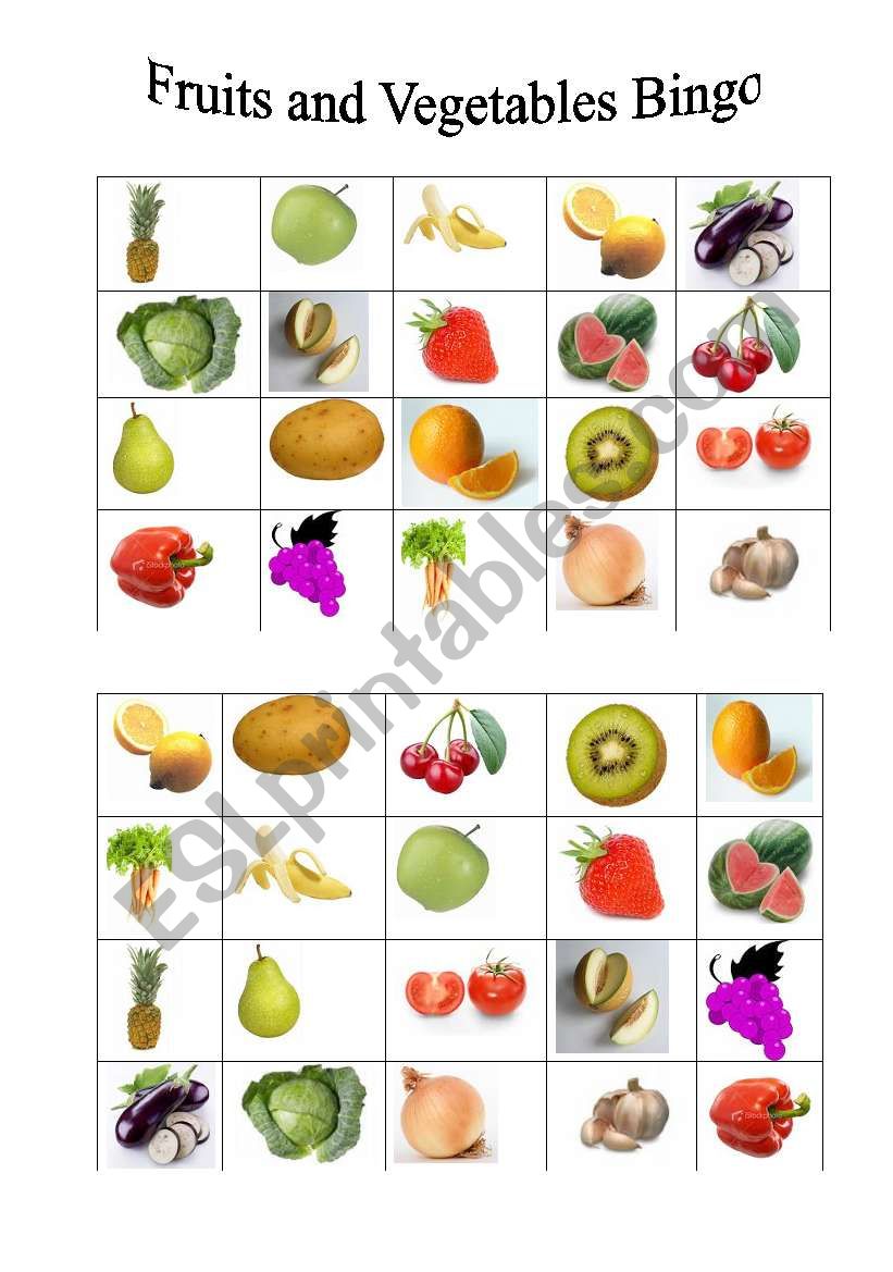 Fruits and Vegetable Bingo worksheet
