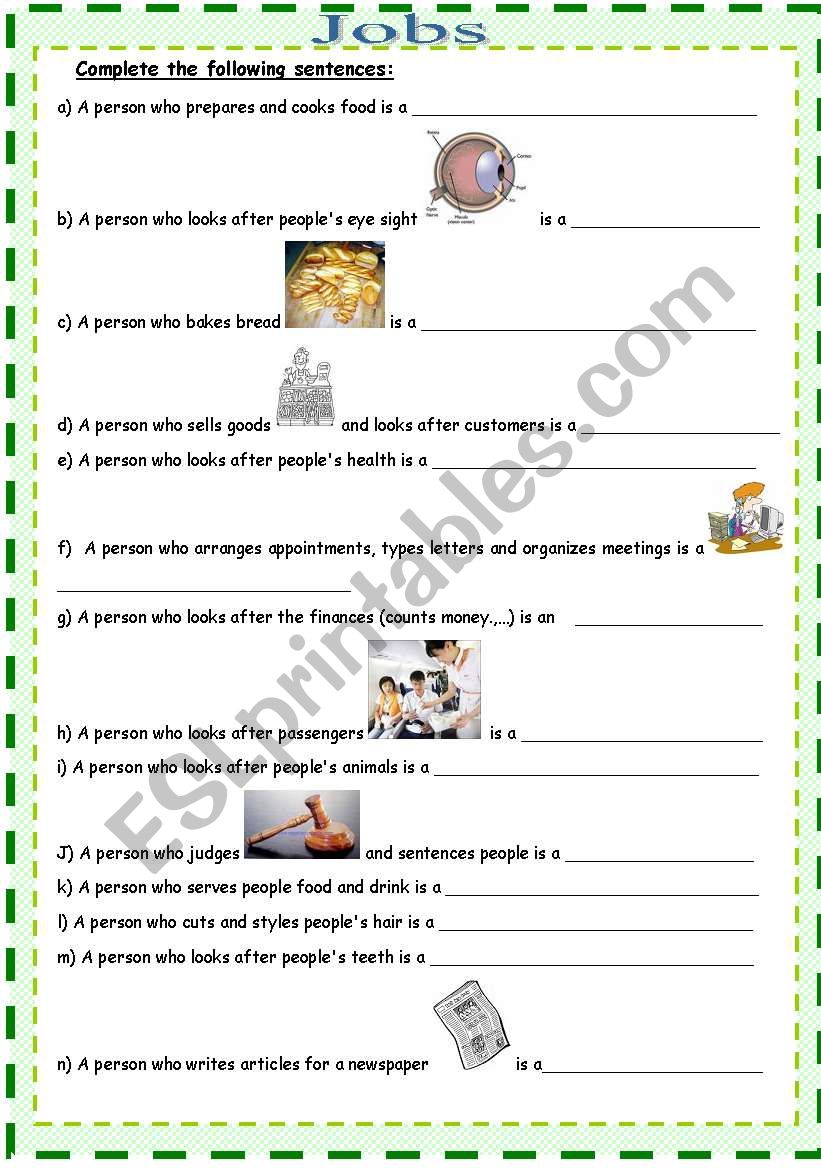JObs  What do they do?  worksheet