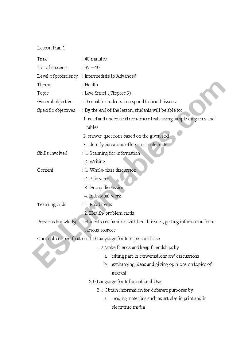 how to live smart worksheet