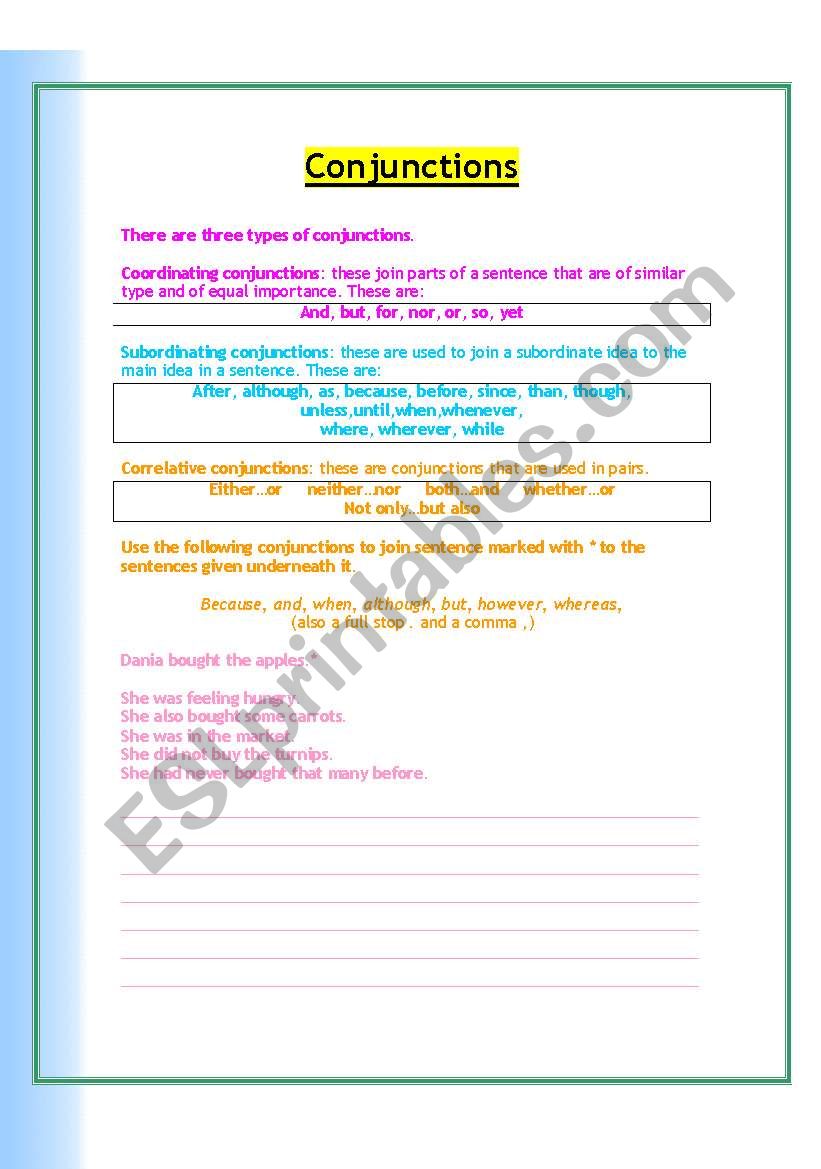 Conjunctions worksheet