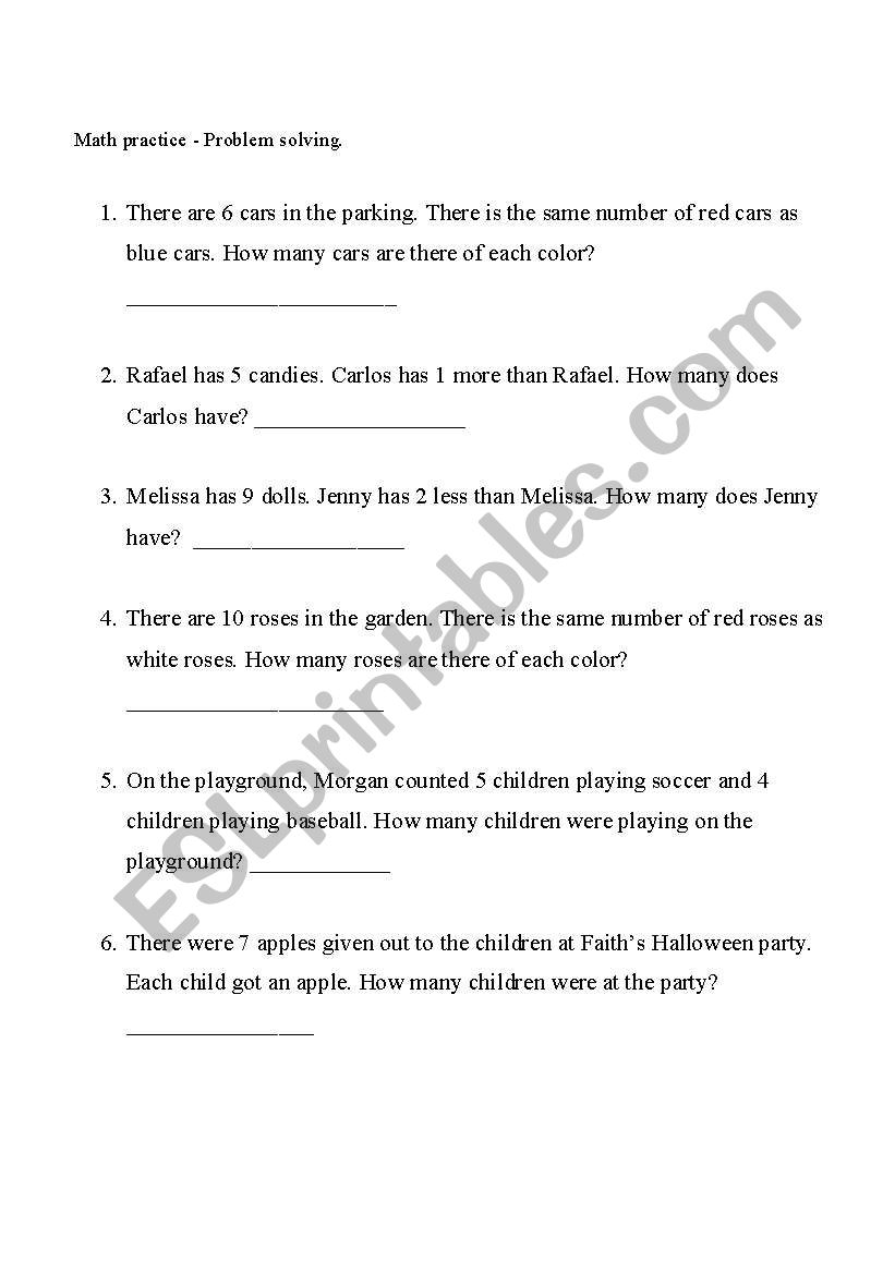 Math problem solving  worksheet