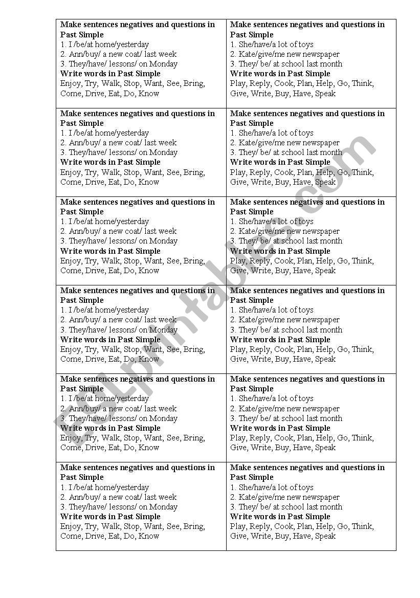 Past Simple Quizze worksheet