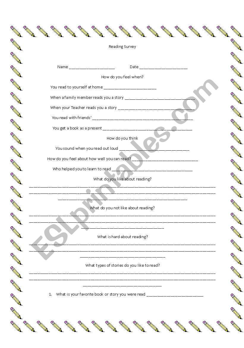 Reading survey worksheet