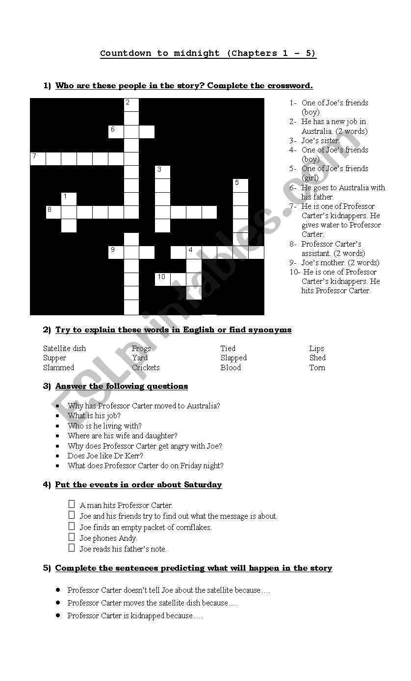 Countdown to midnight worksheet