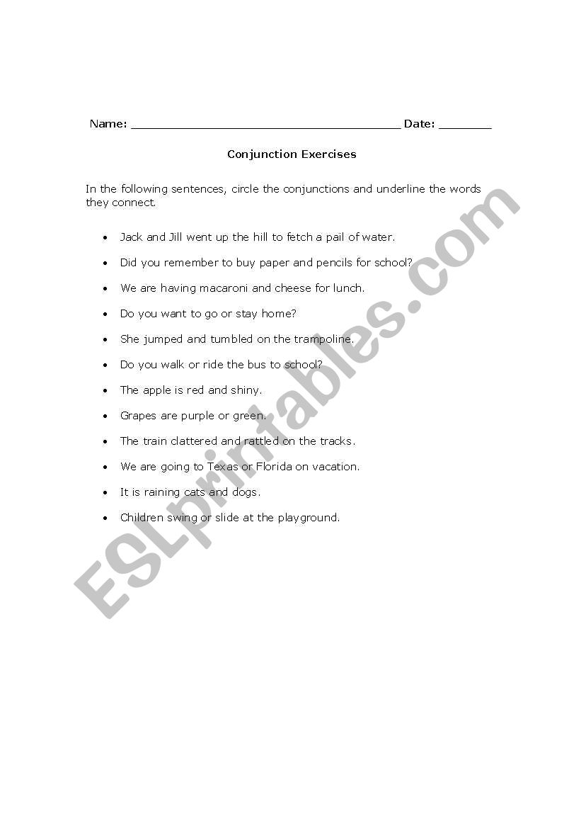 Conjunctions worksheet