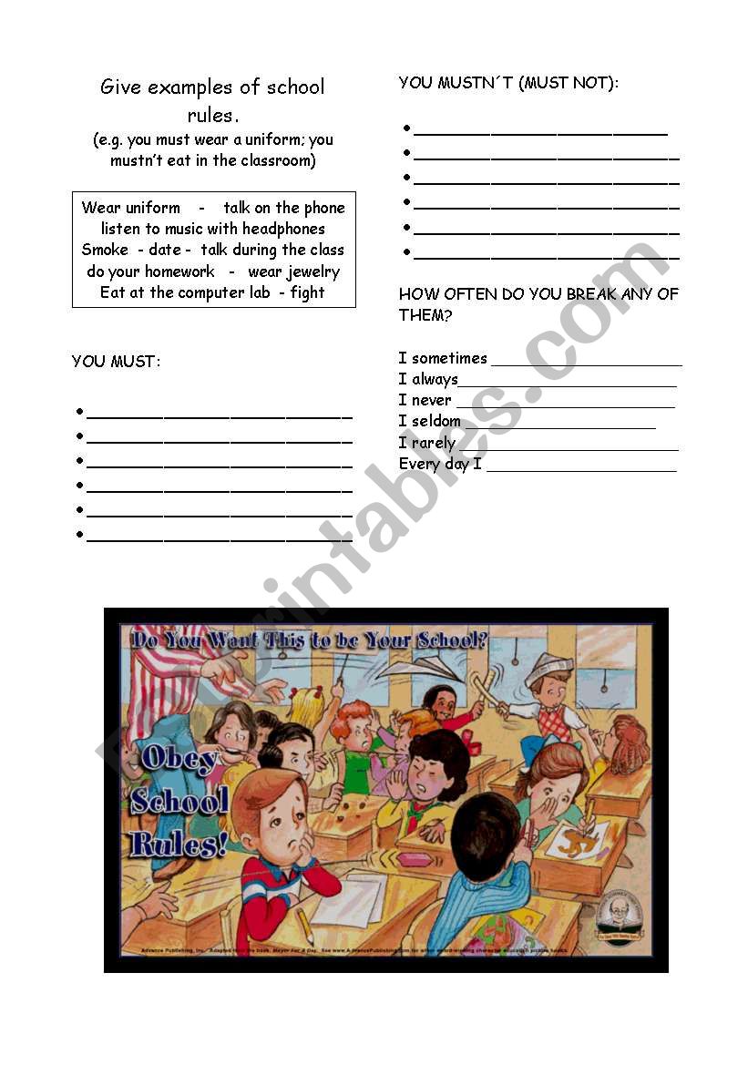 school rules worksheet