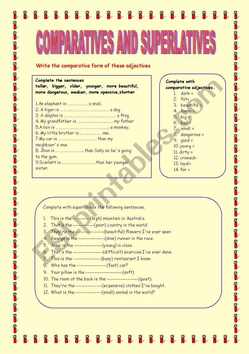 COMPARATIVE AND SUPERLATIVES worksheet