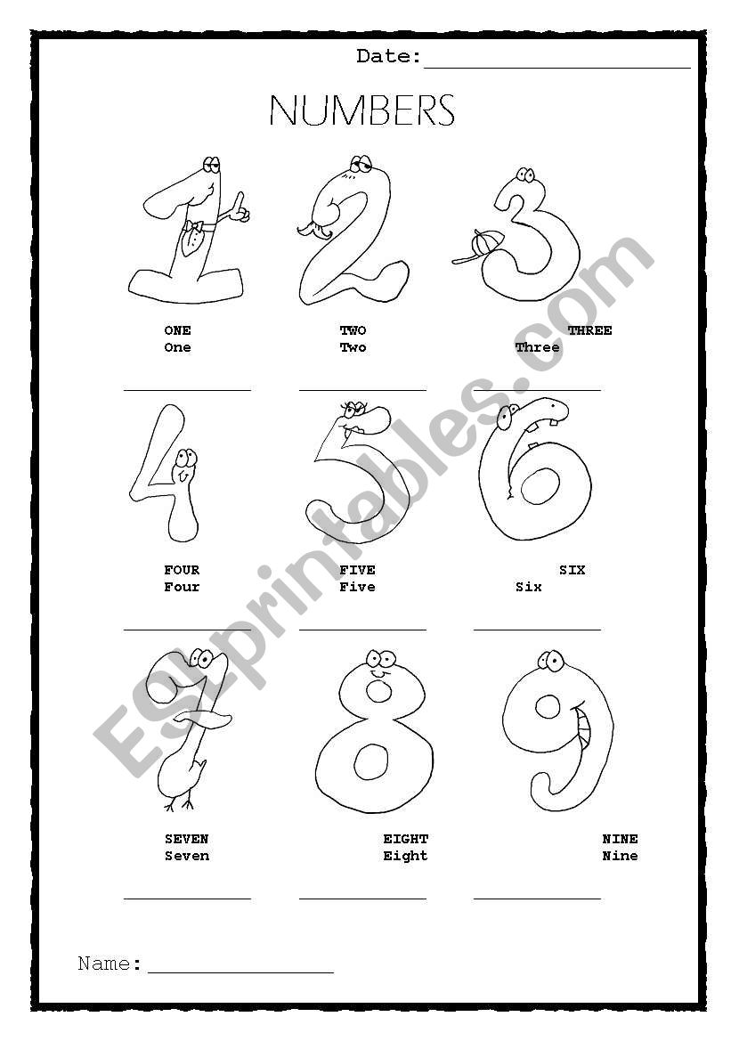 Numbers (colour and write) worksheet