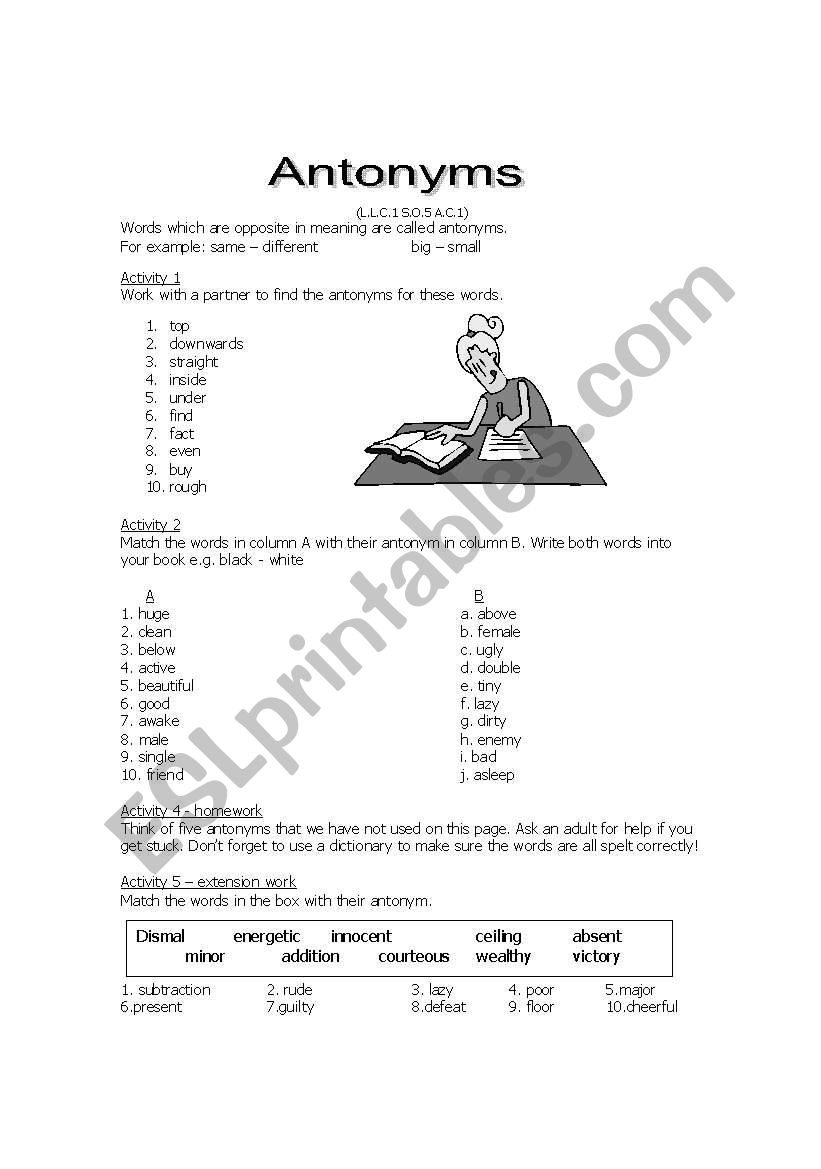 Antonyms worksheet