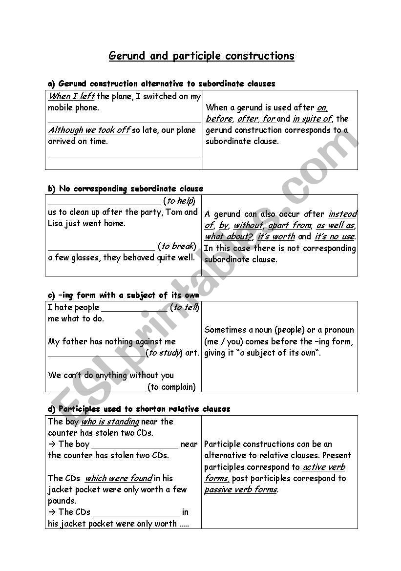 Gerund and participle constructions