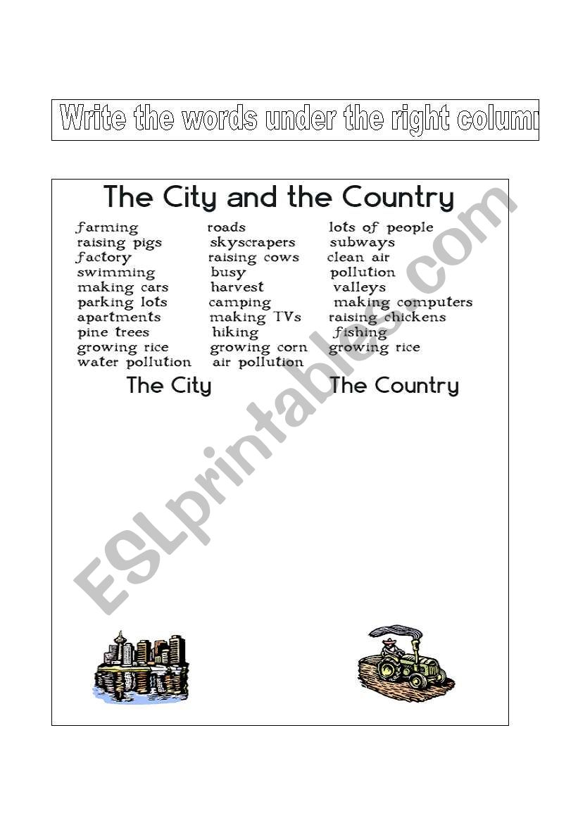 city or country worksheet