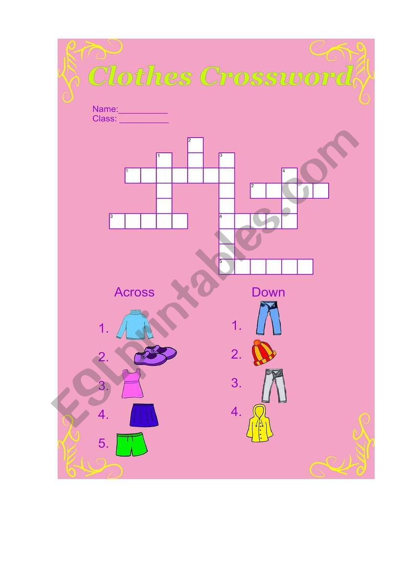 Clothes Crossword worksheet