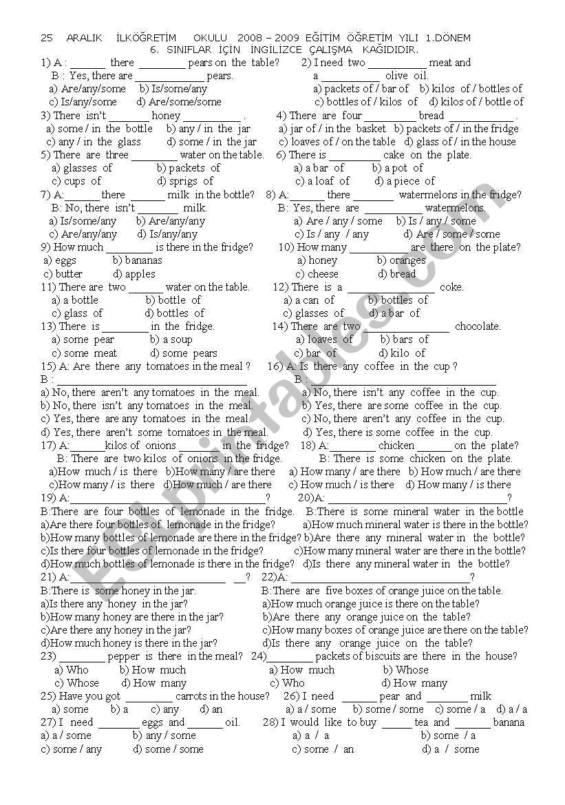 test for there is - there are worksheet