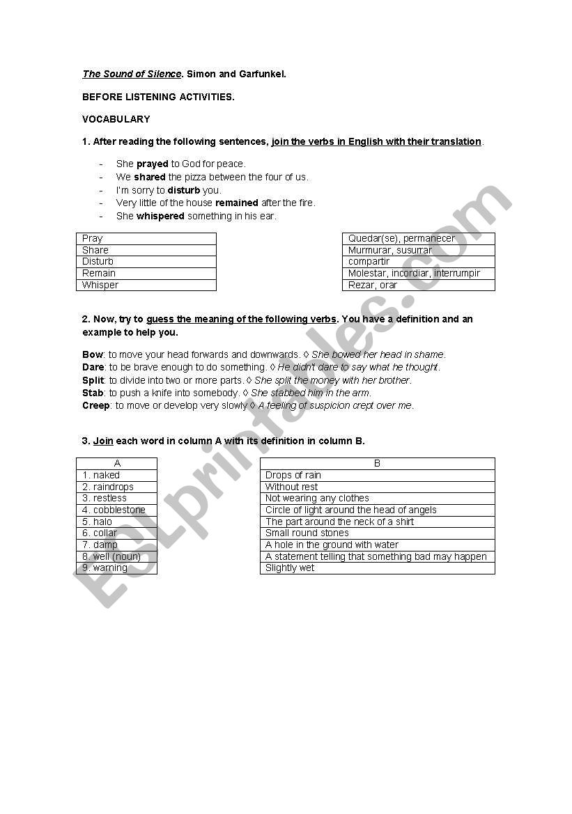 The Sound of Silence worksheet